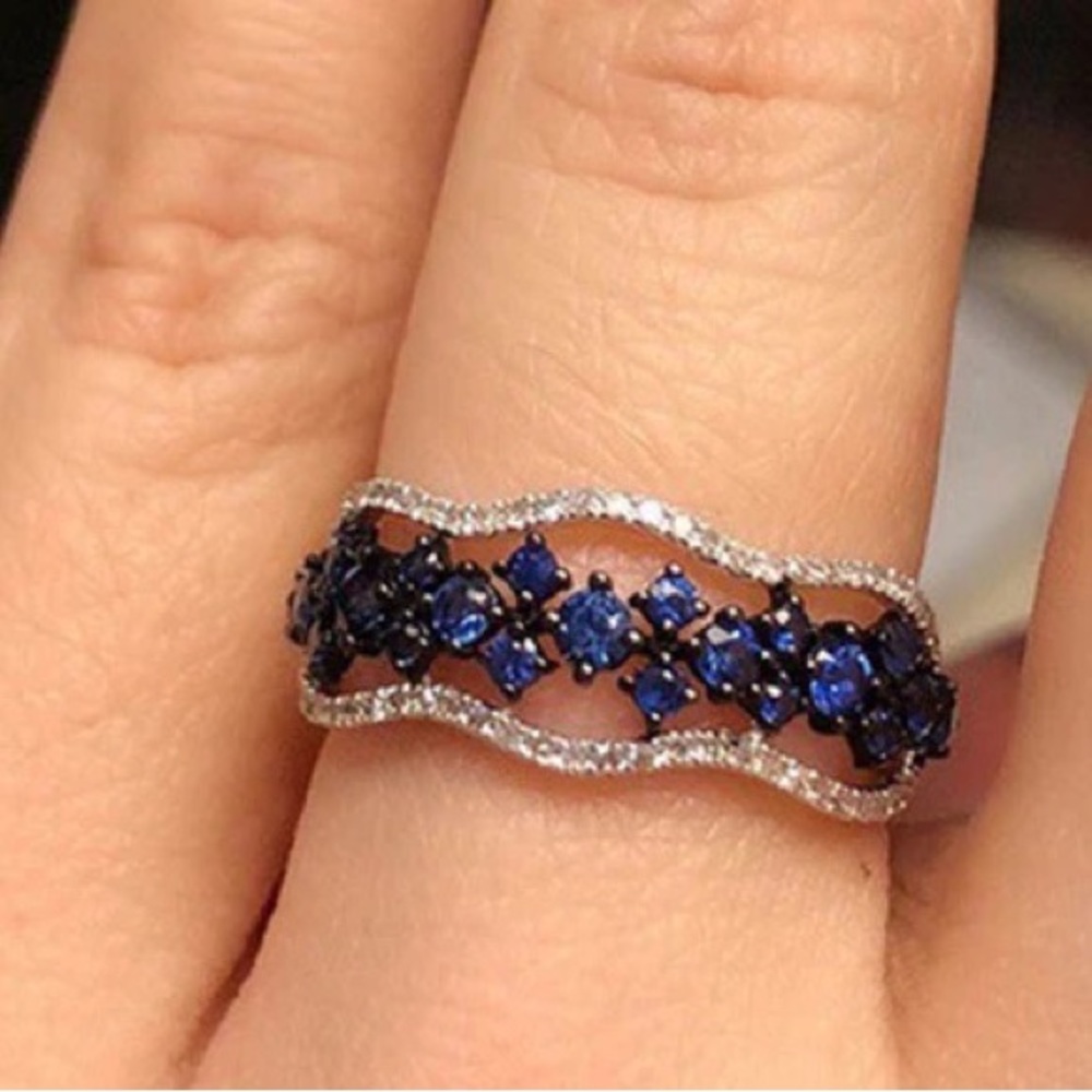 New 925 Silver Beautiful Royal Blue Sapphire Eternity Ring
